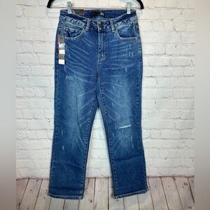 BBJ Los Angeles‎ straight leg high rise cropped distressed jeans, sz 5 27 NWT